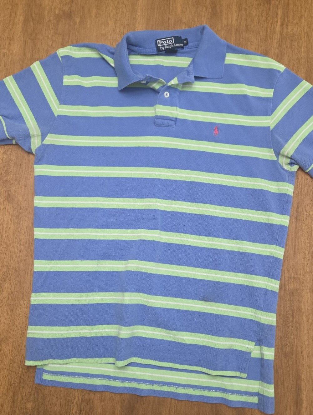 Polo Ralph Lauren Blue & Lime Striped Polo Shirt Medium Unisex *Read